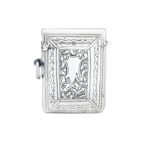 An antique silver vesta case with match striker and cartouche for engraving dated 1905