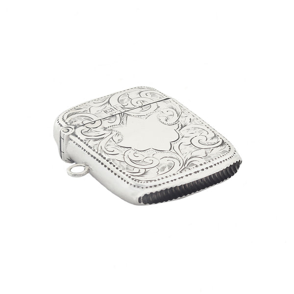 A fine quality vesta case in solid silver engraved leaf pattern