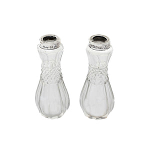 A silver top and cut glass miniature vases dated 1901