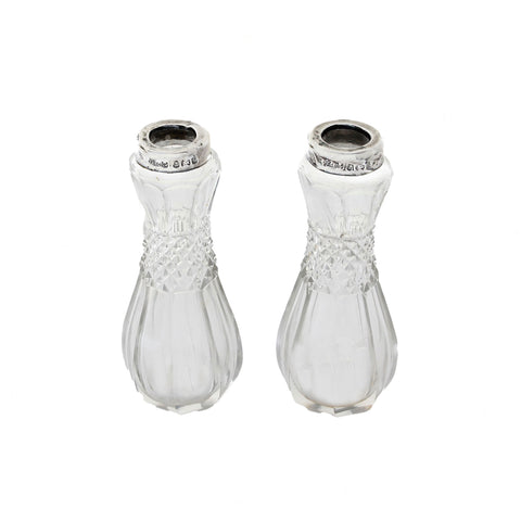 A silver top and cut glass miniature vases dated 1901