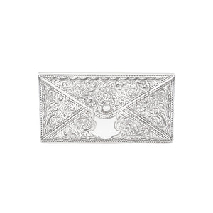 A beautiful Edwardian silver opening envelope business card holder dated 1910